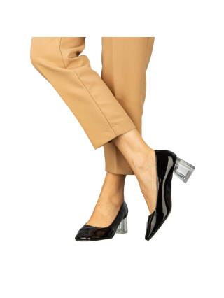 REDUCERI, Pantofi dama cu toc negri din piele ecologica Stom - Kalapod.net
